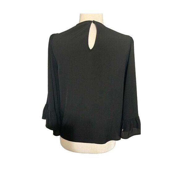 zara womens solid black Crew Neck long bell sleeve top blouse xs - Picture 2 of 5